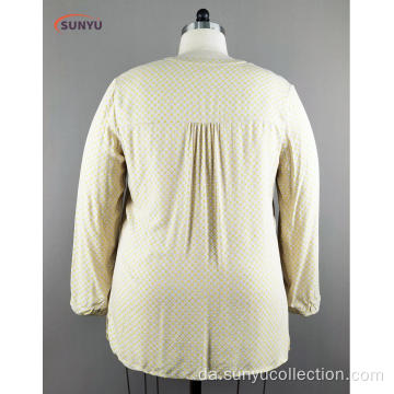 Ladie&#39;s V Neck Long Sleeve Woven Shirt